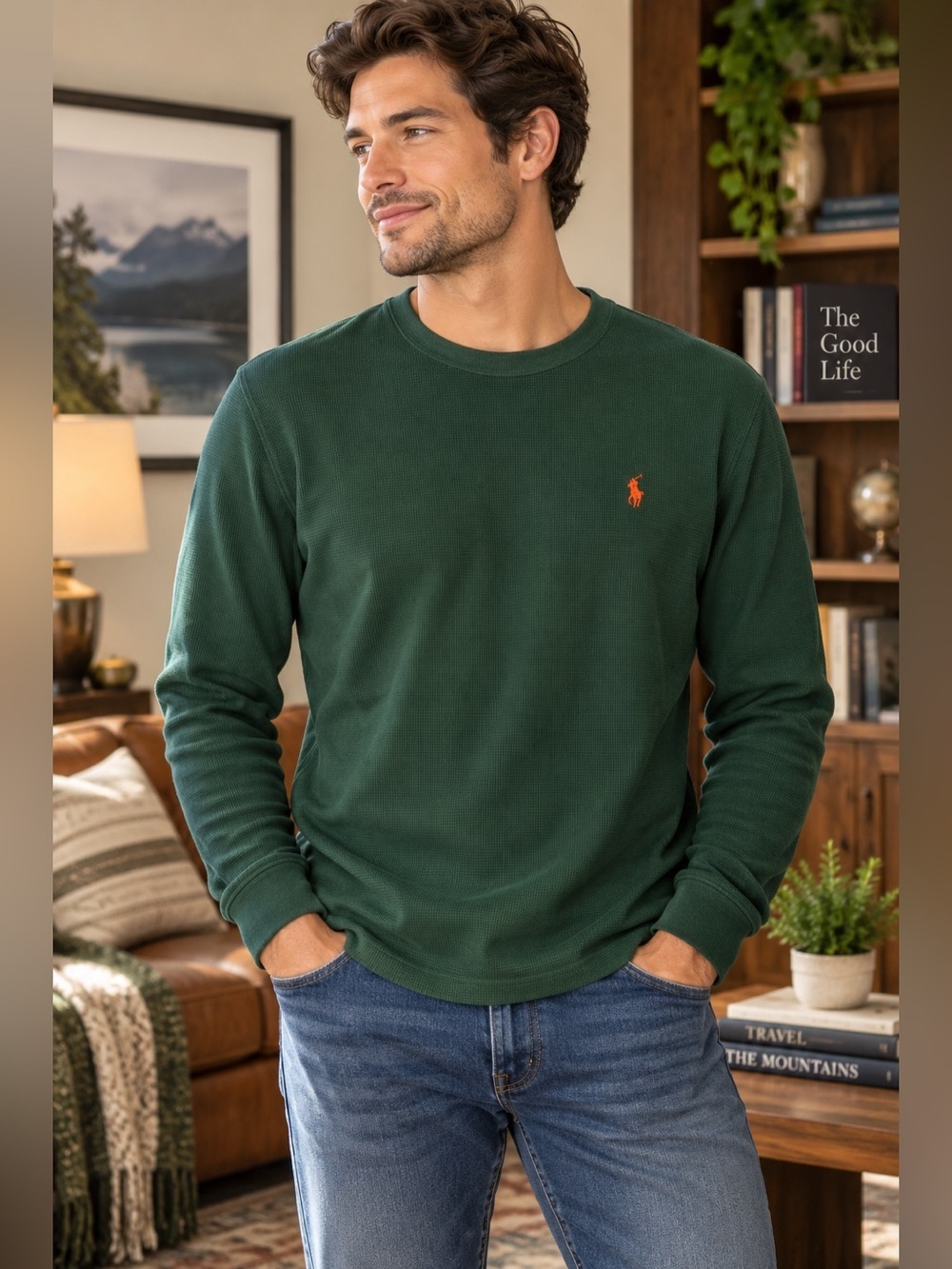Polo Ralph Lauren Men’s Green Waffle Knit Sleepwear Shirt XL Excellent